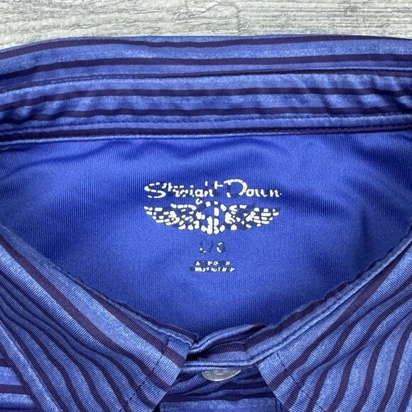 Straight Down Performance Polo Men’s Sz L Querencia Logo Golf Preppy Blue Purple - Picture 5 of 9